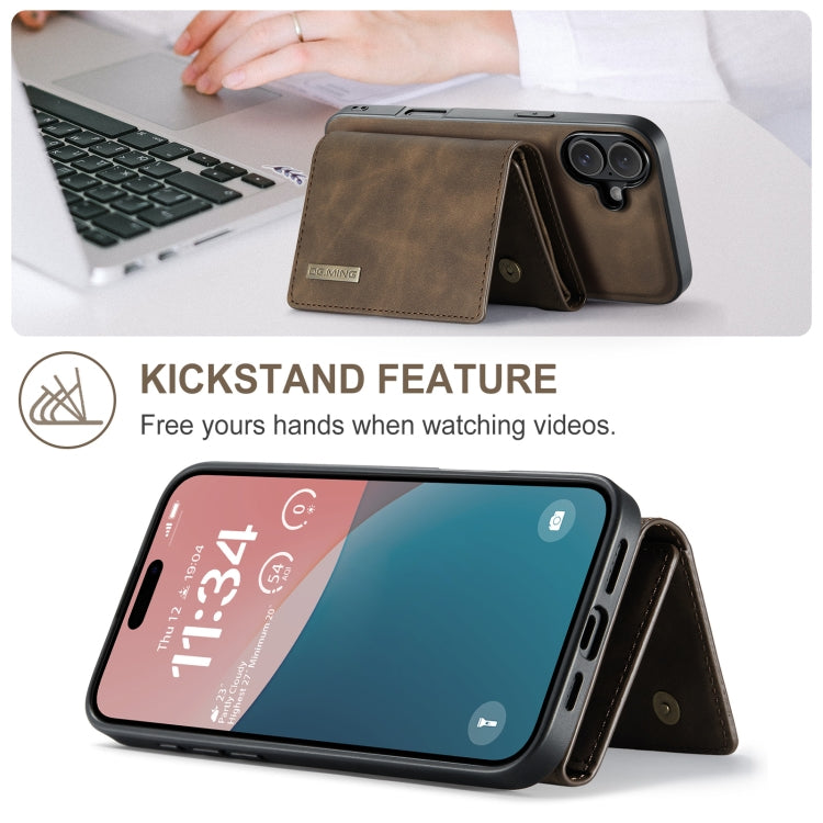 For iPhone 16 Plus DG.MING M1 Series 3-Fold Multi Card Wallet Leather Phone Case(Coffee)