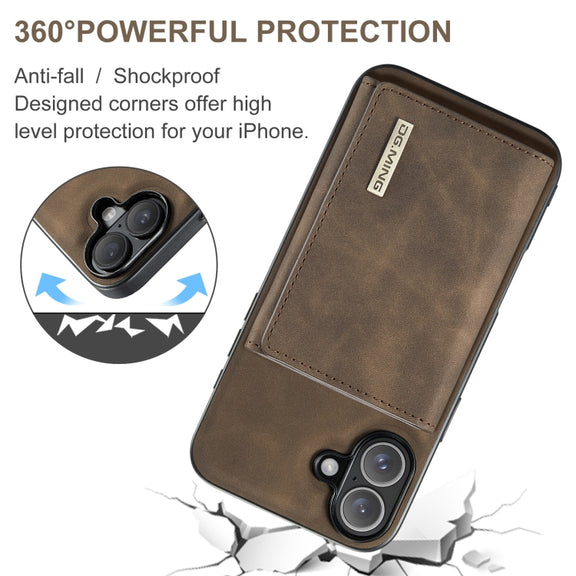 For iPhone 16 Plus DG.MING M1 Series 3-Fold Multi Card Wallet Leather Phone Case(Coffee)