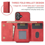 For iPhone 16 Plus DG.MING M1 Series 3-Fold Multi Card Wallet Leather Phone Case(Red)
