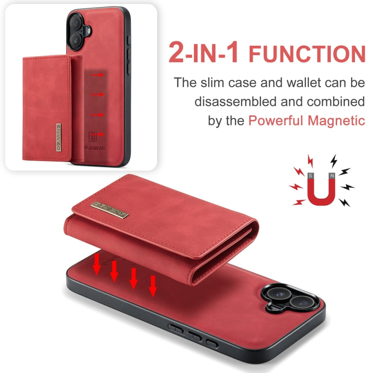 For iPhone 16 Plus DG.MING M1 Series 3-Fold Multi Card Wallet Leather Phone Case(Red)