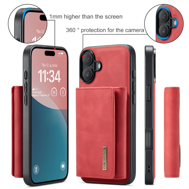 For iPhone 16 Plus DG.MING M1 Series 3-Fold Multi Card Wallet Leather Phone Case(Red)