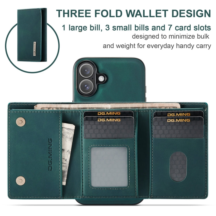 For iPhone 16 Plus DG.MING M1 Series 3-Fold Multi Card Wallet Leather Phone Case(Green)