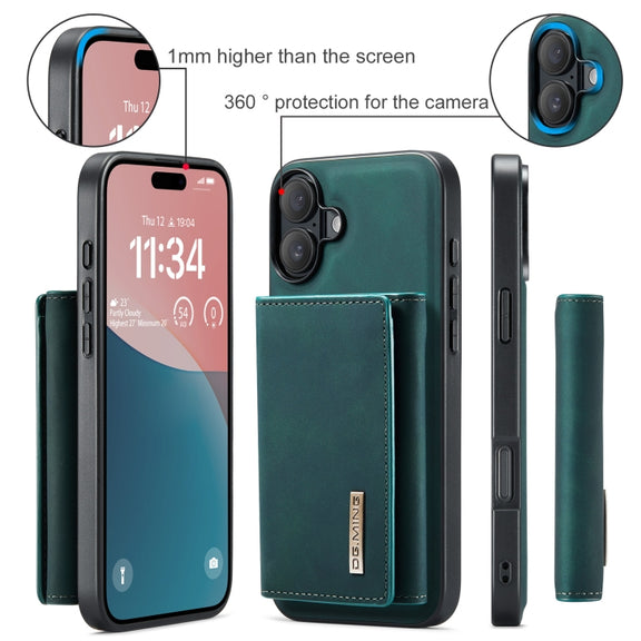 For iPhone 16 Plus DG.MING M1 Series 3-Fold Multi Card Wallet Leather Phone Case(Green)