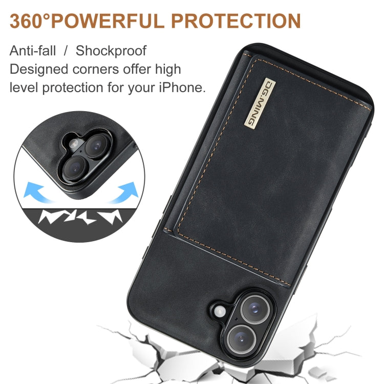 For iPhone 16 DG.MING M1 Series 3-Fold Multi Card Wallet Leather Phone Case(Black)