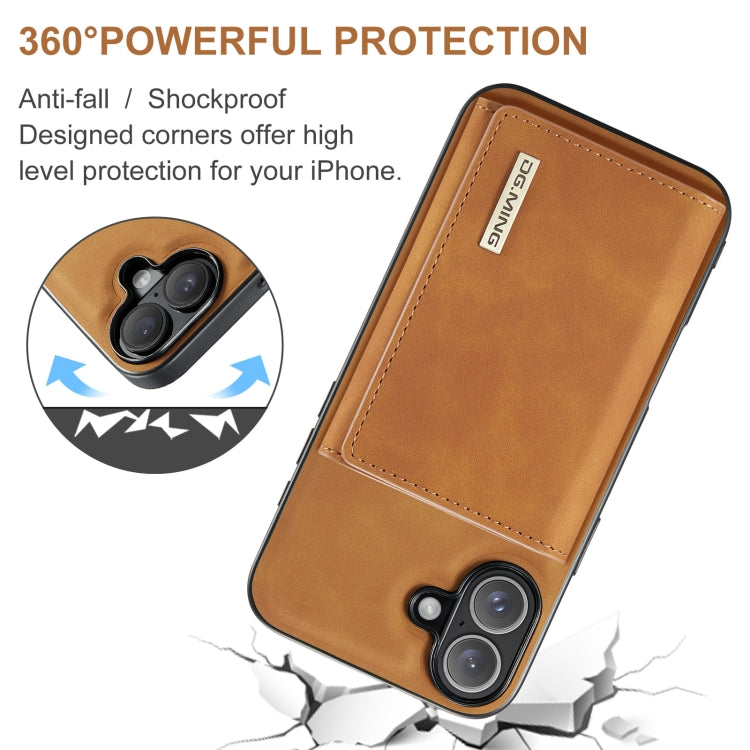 For iPhone 16 DG.MING M1 Series 3-Fold Multi Card Wallet Leather Phone Case(Brown)