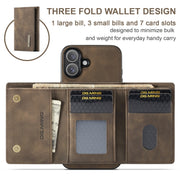 For iPhone 16 DG.MING M1 Series 3-Fold Multi Card Wallet Leather Phone Case(Coffee)
