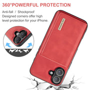 For iPhone 16 DG.MING M1 Series 3-Fold Multi Card Wallet Leather Phone Case(Red)