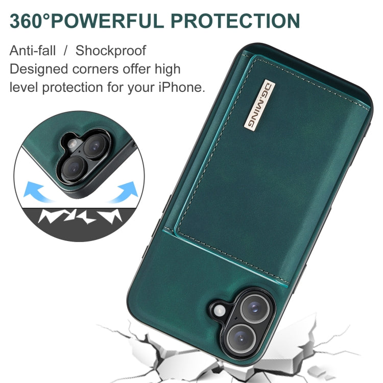 For iPhone 16 DG.MING M1 Series 3-Fold Multi Card Wallet Leather Phone Case(Green)
