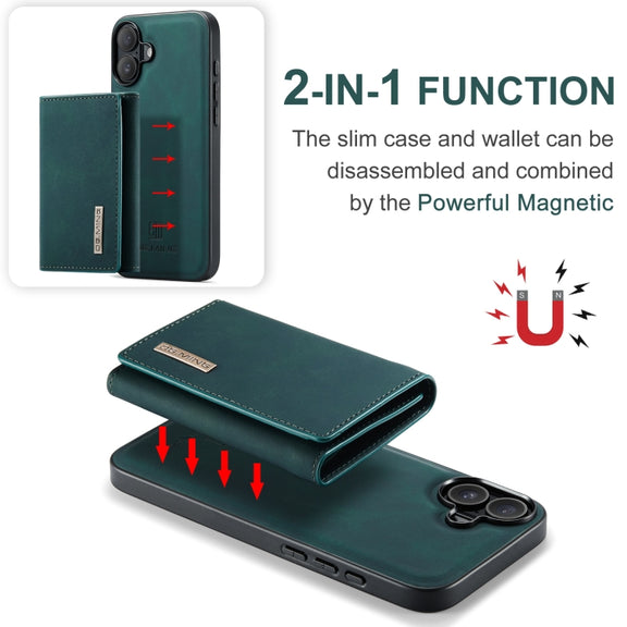 For iPhone 16 DG.MING M1 Series 3-Fold Multi Card Wallet Leather Phone Case(Green)