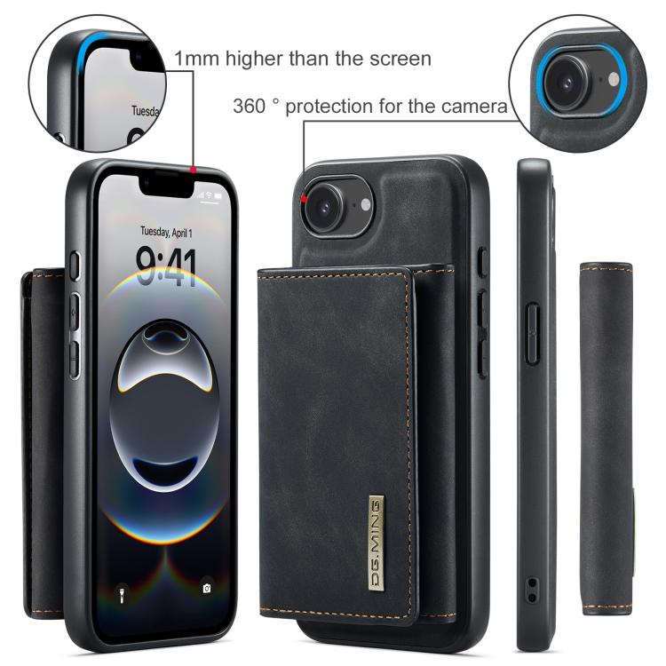 For iPhone 16e DG.MING M1 Series 3-Fold Multi Card Wallet Leather Phone Case(Black)