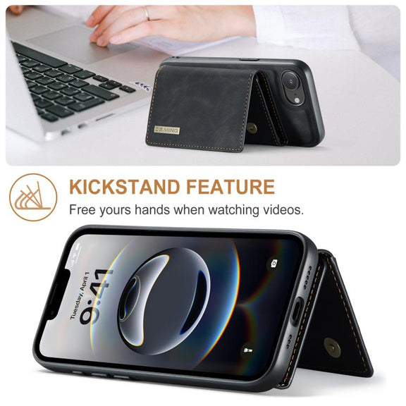 For iPhone 16e DG.MING M1 Series 3-Fold Multi Card Wallet Leather Phone Case(Black)