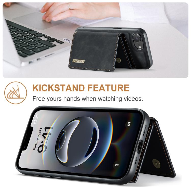 For iPhone 16e DG.MING M1 Series 3-Fold Multi Card Wallet Leather Phone Case(Black)