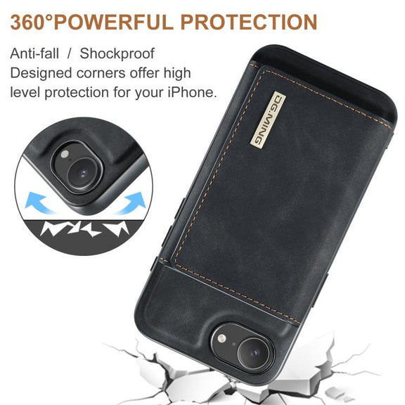 For iPhone 16e DG.MING M1 Series 3-Fold Multi Card Wallet Leather Phone Case(Black)