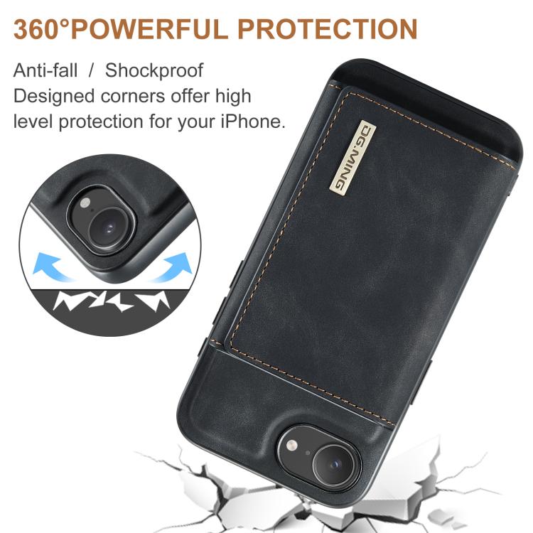 For iPhone 16e DG.MING M1 Series 3-Fold Multi Card Wallet Leather Phone Case(Black)