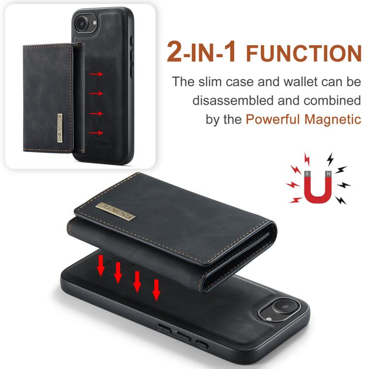 For iPhone 16e DG.MING M1 Series 3-Fold Multi Card Wallet Leather Phone Case(Black)