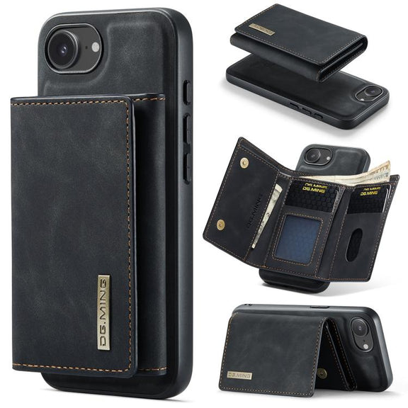 For iPhone 16e DG.MING M1 Series 3-Fold Multi Card Wallet Leather Phone Case(Black)