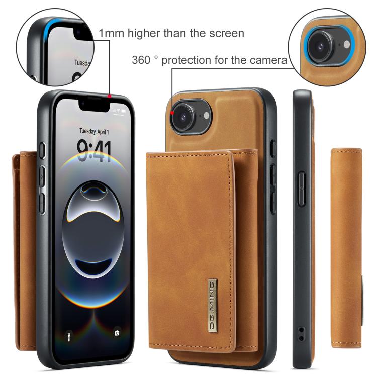 For iPhone 16e DG.MING M1 Series 3-Fold Multi Card Wallet Leather Phone Case(Brown)