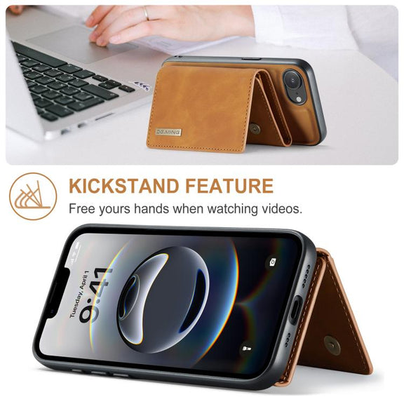 For iPhone 16e DG.MING M1 Series 3-Fold Multi Card Wallet Leather Phone Case(Brown)