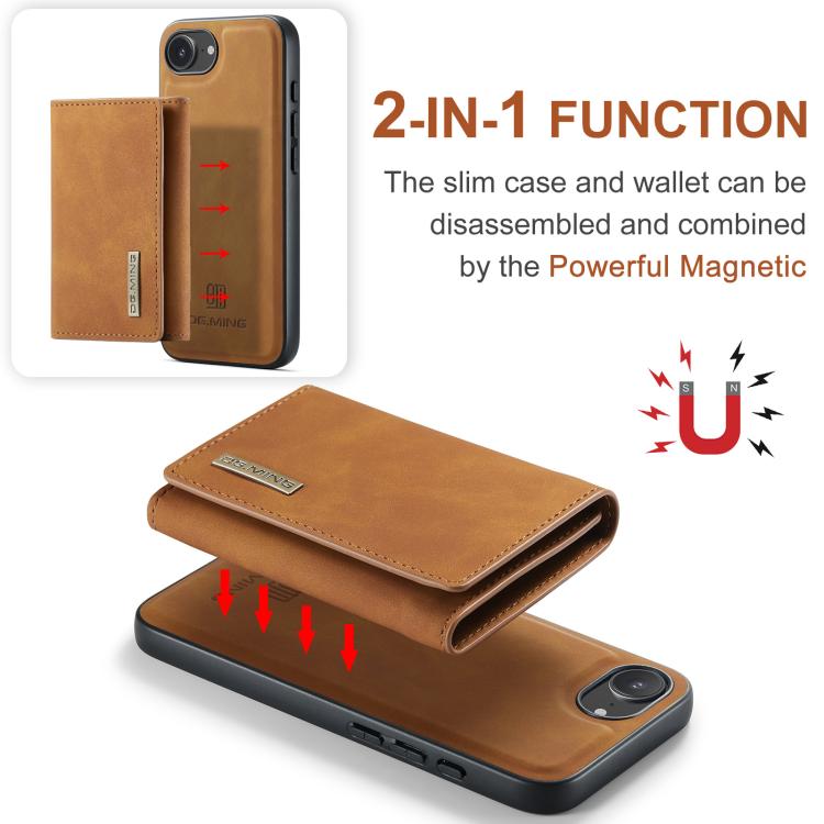 For iPhone 16e DG.MING M1 Series 3-Fold Multi Card Wallet Leather Phone Case(Brown)