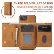 For iPhone 16e DG.MING M1 Series 3-Fold Multi Card Wallet Leather Phone Case(Brown)