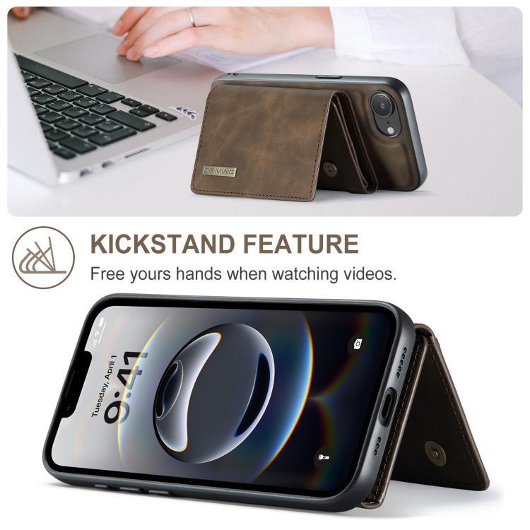 For iPhone 16e DG.MING M1 Series 3-Fold Multi Card Wallet Leather Phone Case(Coffee)