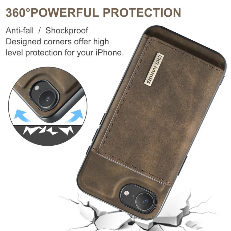 For iPhone 16e DG.MING M1 Series 3-Fold Multi Card Wallet Leather Phone Case(Coffee)
