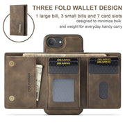 For iPhone 16e DG.MING M1 Series 3-Fold Multi Card Wallet Leather Phone Case(Coffee)