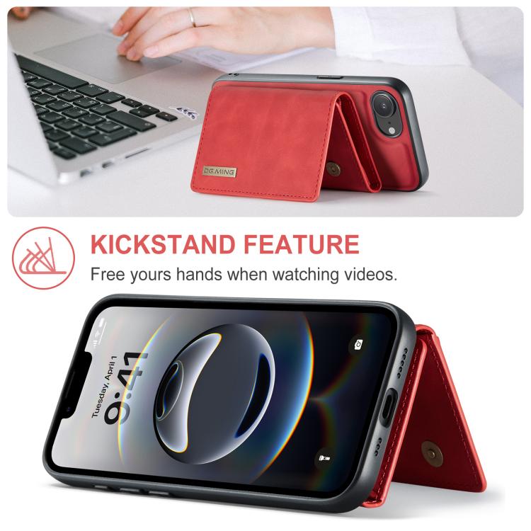 For iPhone 16e DG.MING M1 Series 3-Fold Multi Card Wallet Leather Phone Case(Red)