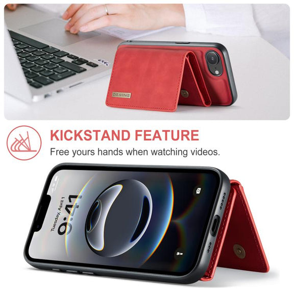 For iPhone 16e DG.MING M1 Series 3-Fold Multi Card Wallet Leather Phone Case(Red)