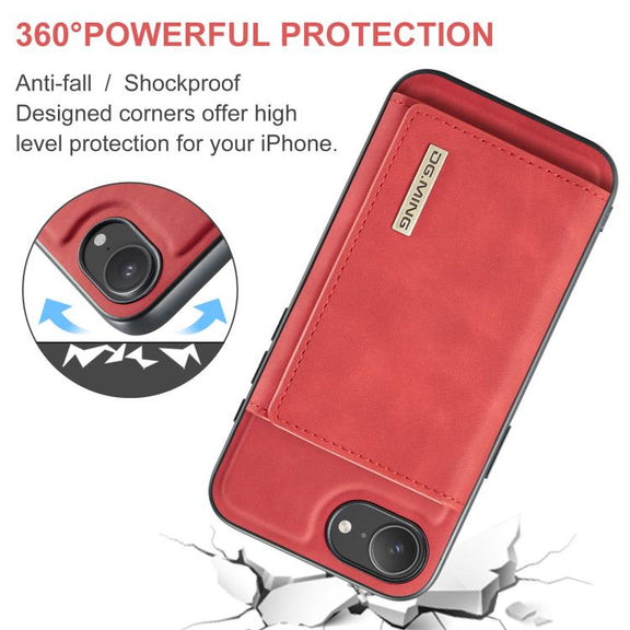 For iPhone 16e DG.MING M1 Series 3-Fold Multi Card Wallet Leather Phone Case(Red)