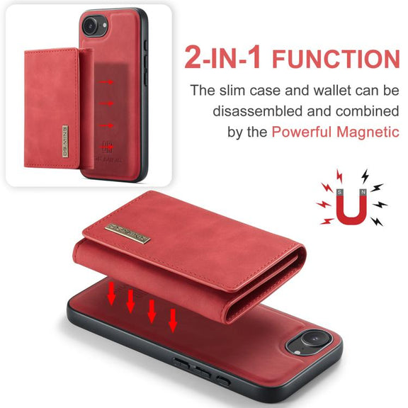 For iPhone 16e DG.MING M1 Series 3-Fold Multi Card Wallet Leather Phone Case(Red)