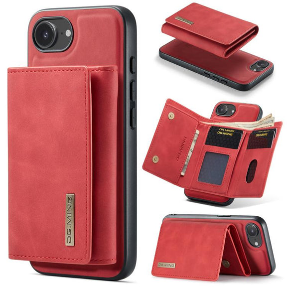 For iPhone 16e DG.MING M1 Series 3-Fold Multi Card Wallet Leather Phone Case(Red)