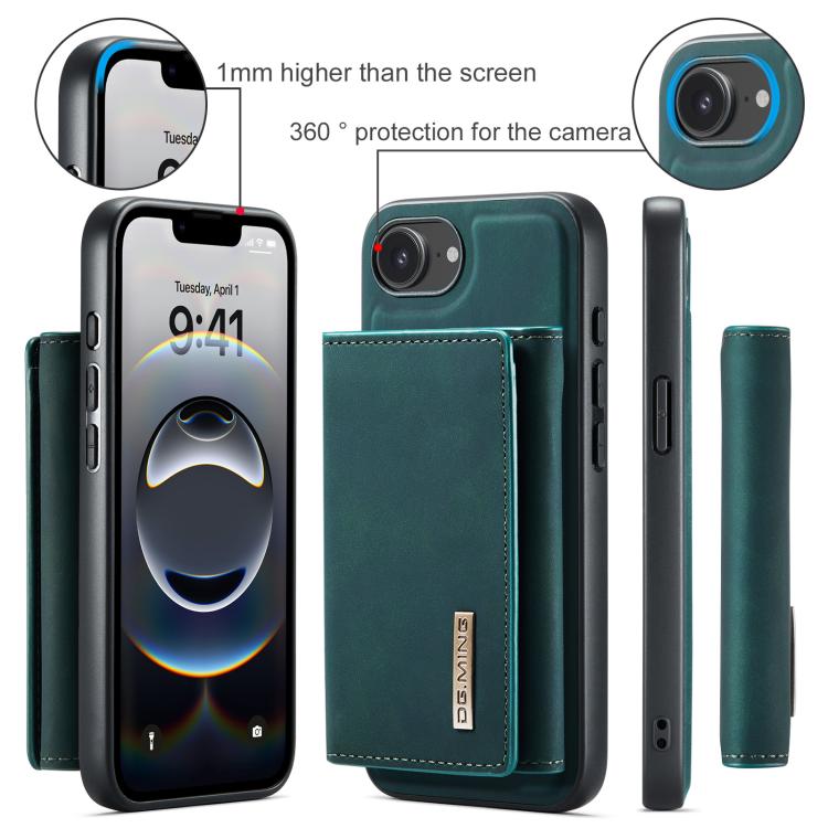 For iPhone 16e DG.MING M1 Series 3-Fold Multi Card Wallet Leather Phone Case(Green)