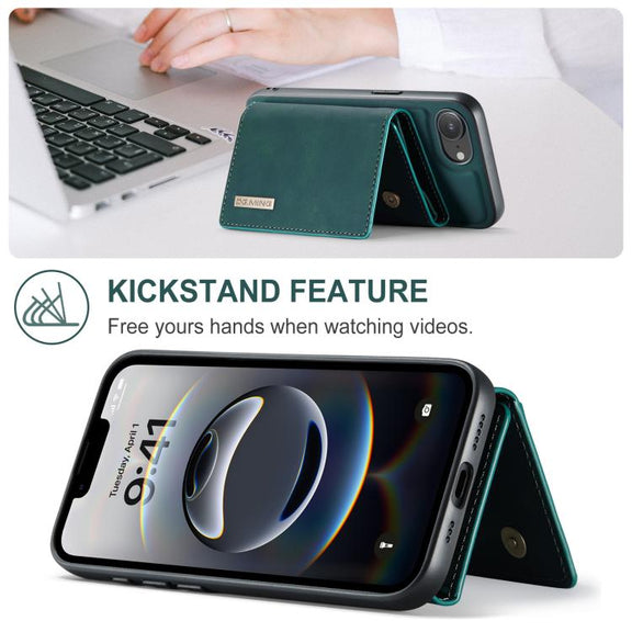 For iPhone 16e DG.MING M1 Series 3-Fold Multi Card Wallet Leather Phone Case(Green)