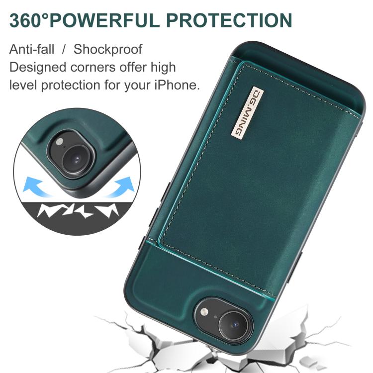 For iPhone 16e DG.MING M1 Series 3-Fold Multi Card Wallet Leather Phone Case(Green)