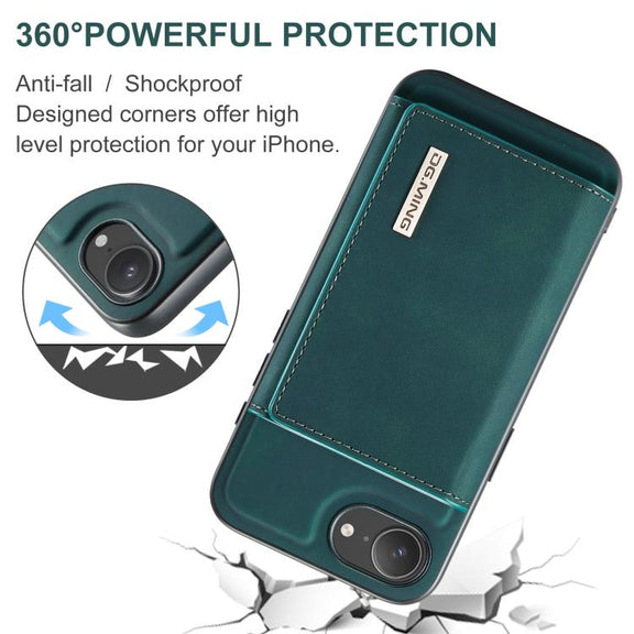 For iPhone 16e DG.MING M1 Series 3-Fold Multi Card Wallet Leather Phone Case(Green)
