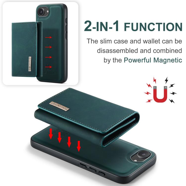 For iPhone 16e DG.MING M1 Series 3-Fold Multi Card Wallet Leather Phone Case(Green)