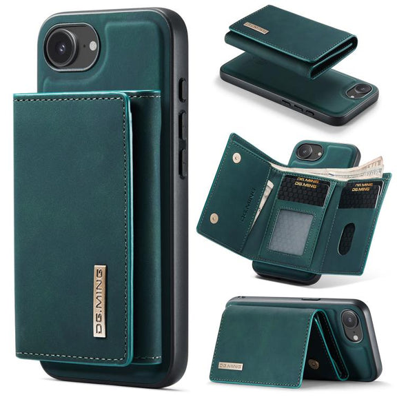 For iPhone 16e DG.MING M1 Series 3-Fold Multi Card Wallet Leather Phone Case(Green)