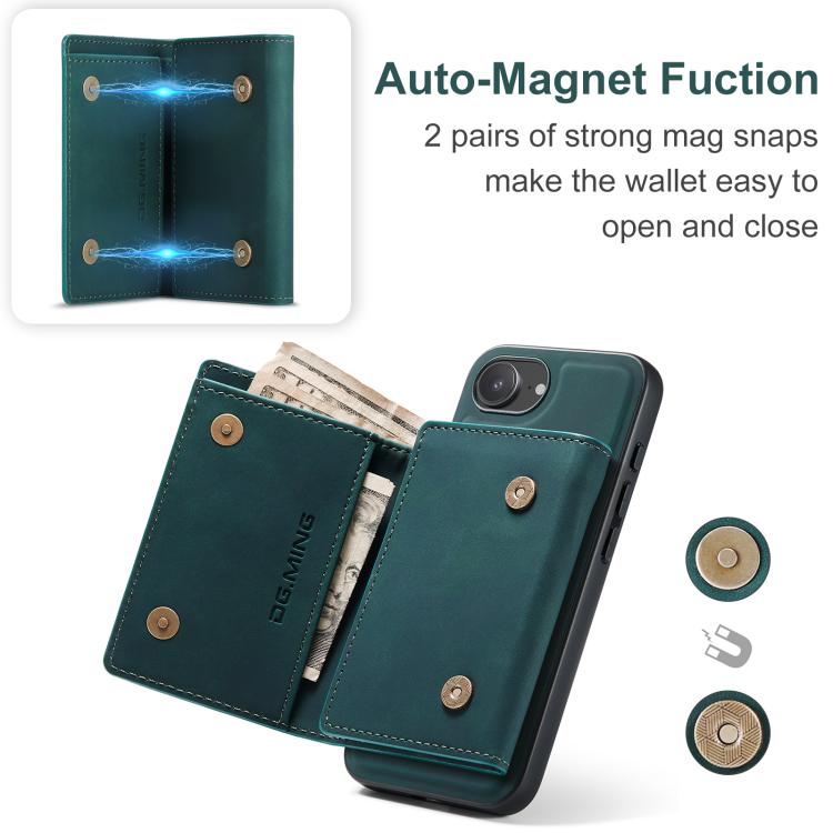 For iPhone 16e DG.MING M1 Series 3-Fold Multi Card Wallet Leather Phone Case(Green)