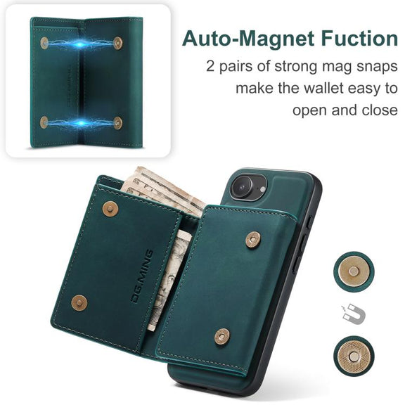 For iPhone 16e DG.MING M1 Series 3-Fold Multi Card Wallet Leather Phone Case(Green)