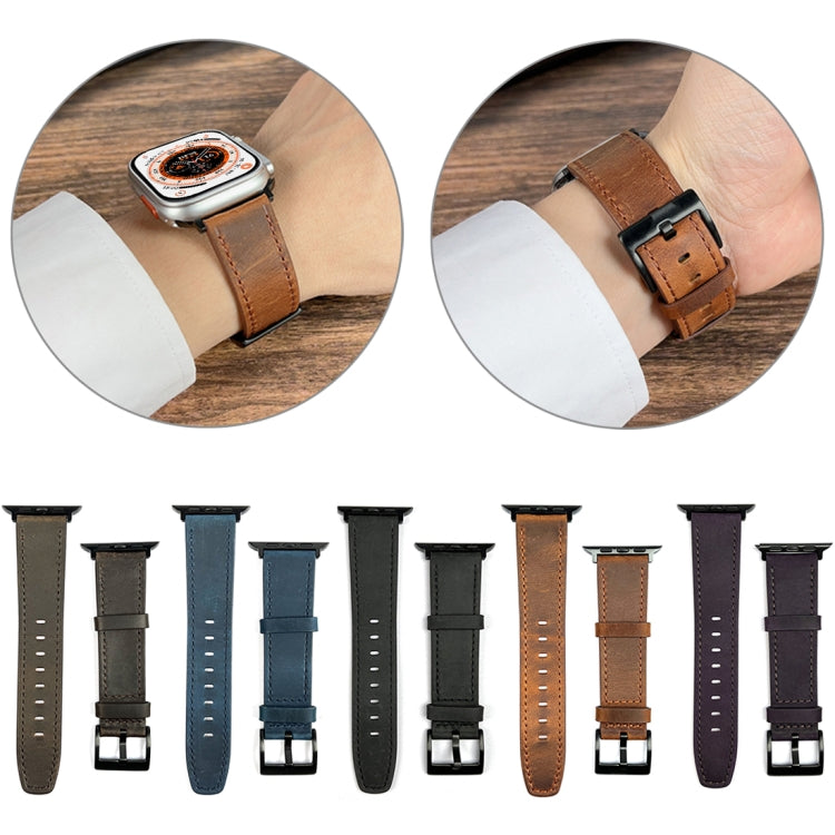 For Apple Watch Ultra 2 49mm Retro Texture Leather Watch Band(Black)
