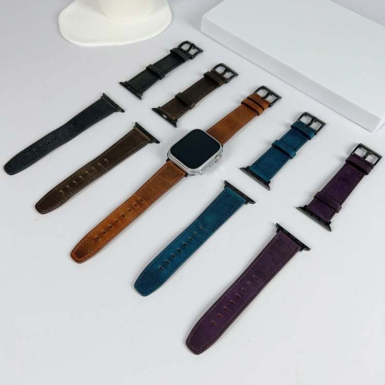 For Apple Watch Ultra 49mm Retro Texture Leather Watch Band(Black)