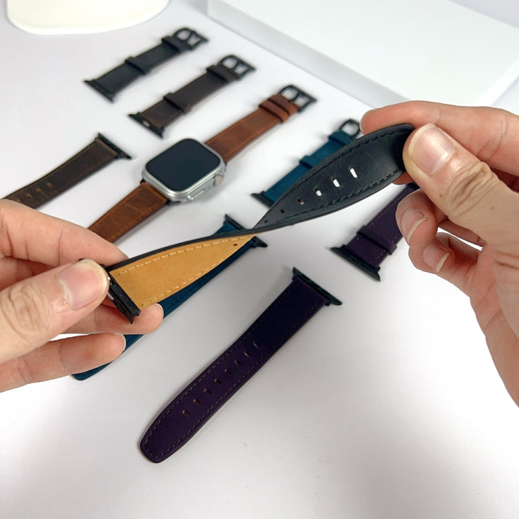 For Apple Watch Ultra 2 49mm Retro Texture Leather Watch Band(Brown)