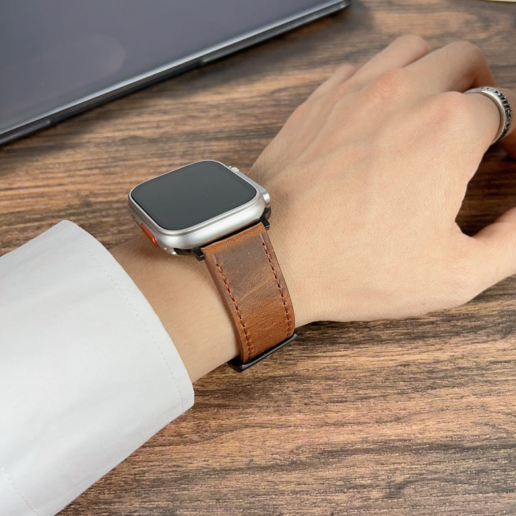 For Apple Watch Ultra 49mm Retro Texture Leather Watch Band(Coffee Color)
