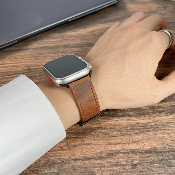For Apple Watch Ultra 49mm Retro Texture Leather Watch Band(Coffee Color)