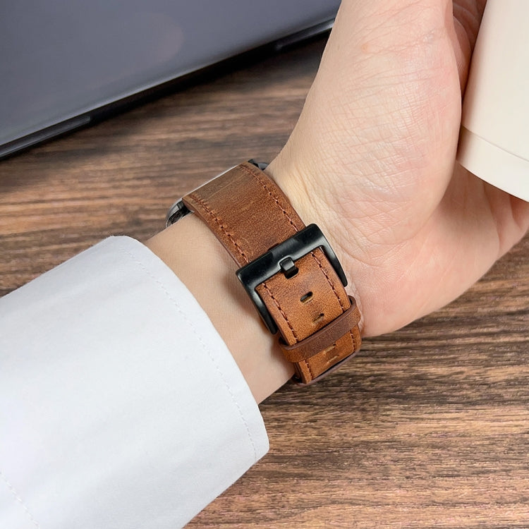 For Apple Watch Ultra 2 49mm Retro Texture Leather Watch Band(Black)