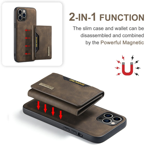 For iPhone 15 Pro DG.MING M2 Series 3-Fold Card Bag Wallet Leather Phone Case(Coffee)