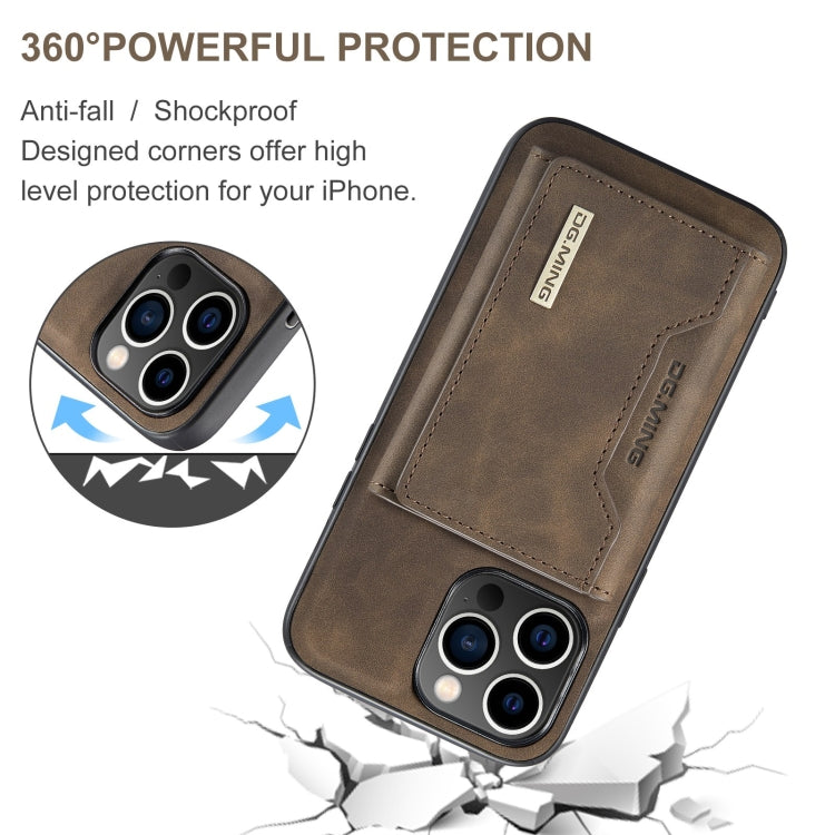 For iPhone 15 Pro DG.MING M2 Series 3-Fold Card Bag Wallet Leather Phone Case(Coffee)