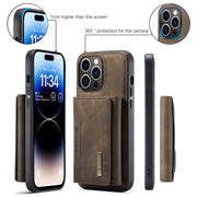 For iPhone 15 Pro DG.MING M2 Series 3-Fold Card Bag Wallet Leather Phone Case(Coffee)