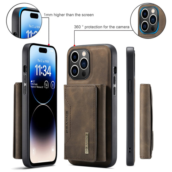 For iPhone 15 Pro DG.MING M2 Series 3-Fold Card Bag Wallet Leather Phone Case(Coffee)